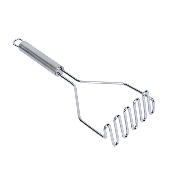 Restaurantware German Standard Stainless Steel Square-Faced Potato / Bean Masher - 11'' - 1 Count Box