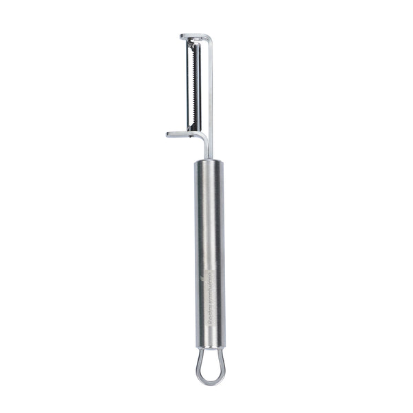 Restaurantware German Standard Stainless Steel Straight Vegetable Peeler - Serrated Straight Blade - 7 1/2'' - 1 Count Box