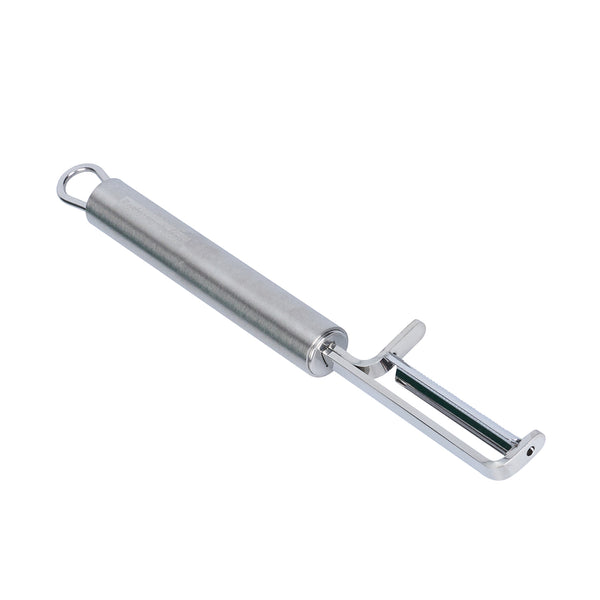 Restaurantware German Standard Stainless Steel Straight Vegetable Peeler - Serrated Straight Blade - 7 1/2'' - 1 Count Box