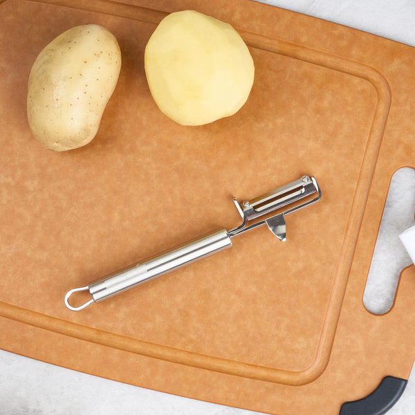 Restaurantware German Standard Stainless Steel Vegetable Peeler - Swivel Blade With Potato Eye Remover - 7 1/4'' - 1 Count Box