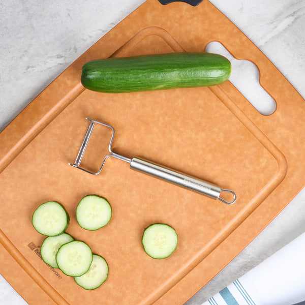 Restaurantware German Standard Stainless Steel "Y" Vegetable Peeler - Straight Blade - 6 1/2'' - 1 Count Box