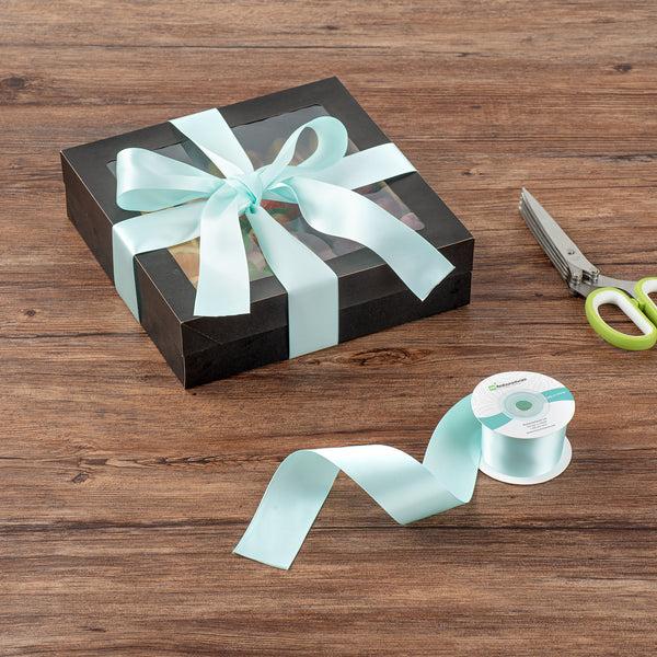 Restaurantware Gift Tek Aqua Blue Polyester Satin Ribbon - Single Face - 1 1/2" X 10 Yds - 10 Count Box