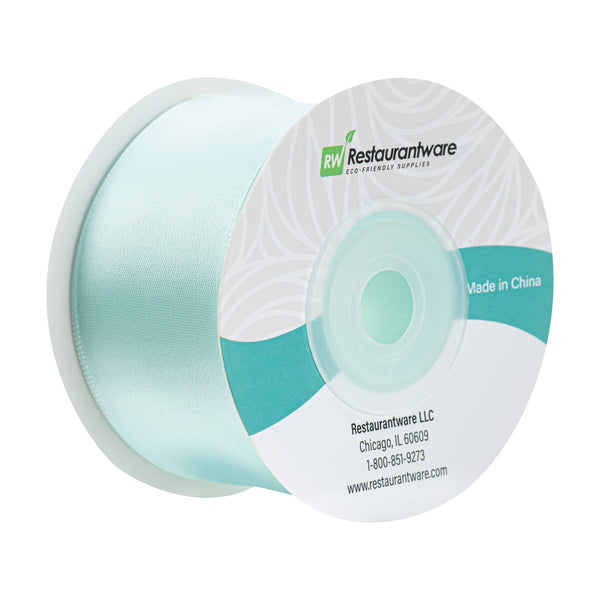 Restaurantware Gift Tek Aqua Blue Polyester Satin Ribbon - Single Face - 1 1/2" X 10 Yds - 10 Count Box