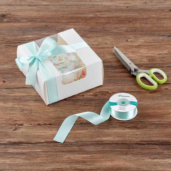 Restaurantware Gift Tek Aqua Blue Polyester Satin Ribbon - Single Face - 1" X 10 Yds - 10 Count Box