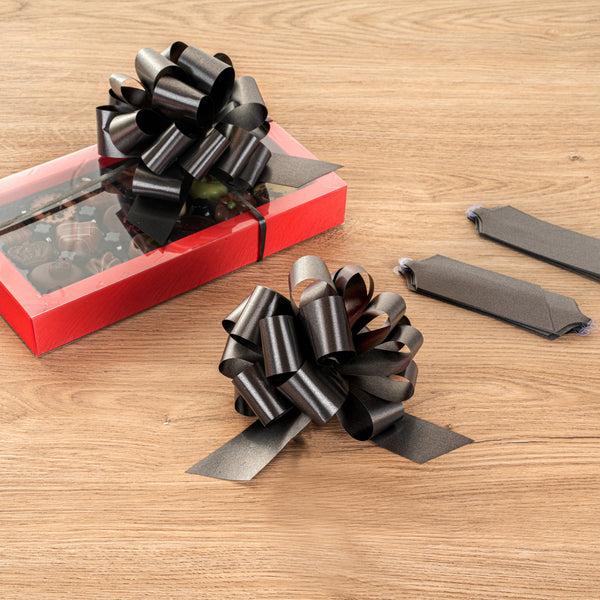 Restaurantware Gift Tek Black Plastic Flora Satin Pull Bow - 5 1/2" - 1000 Count Box