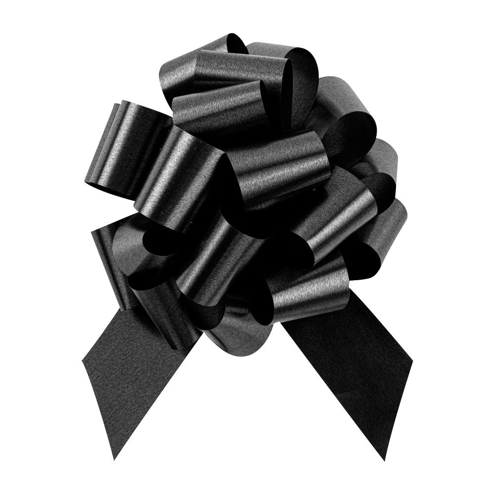 restaurantware Gift Tek Black Plastic Flora Satin Pull Bow - 5 1/2" - 1000 count box