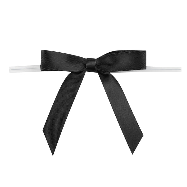 Restaurantware Gift Tek Black Polyester Satin Twist Tie Bow - Pre-Tied - 3" X 2 1/2" - 4000 Count Box