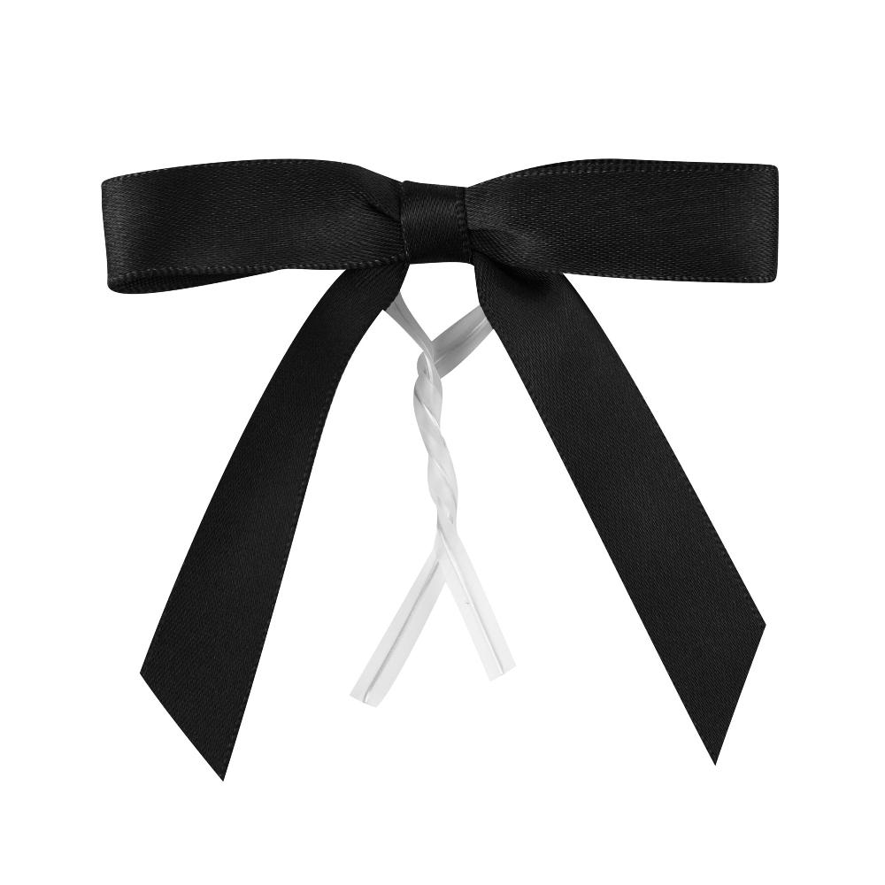 restaurantware Gift Tek Black Polyester Satin Twist Tie Bow - Pre-Tied - 3" x 2 1/2" - 4000 count box