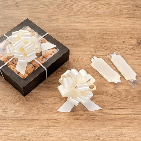 Restaurantware Gift Tek Cream Plastic Flora Satin Pull Bow - 5 1/2" - 1000 Count Box