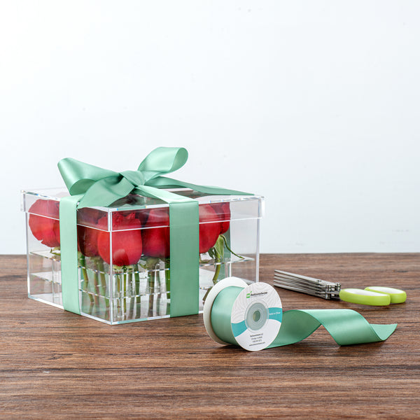 Restaurantware Gift Tek Dark Shale Green Polyester Satin Ribbon - Single Face - 1 1/2" X 10 Yds - 10 Count Box