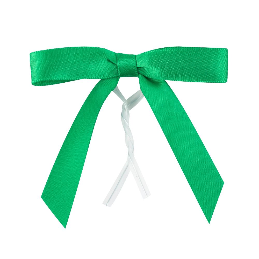 restaurantware Gift Tek Emerald Green Polyester Satin Twist Tie Bow - Pre-Tied - 3" x 2 1/2" - 4000 count box