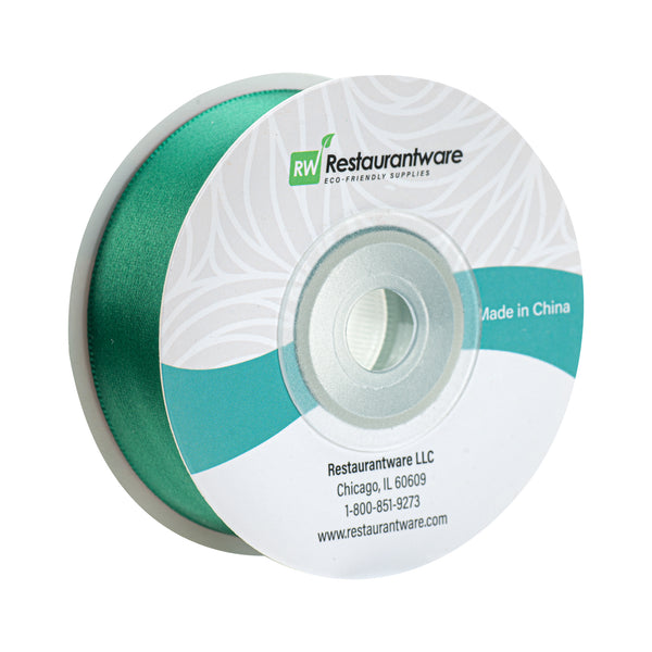 Restaurantware Gift Tek Forest Green Polyester Satin Ribbon - Single Face - 1" X 10 Yds - 10 Count Box