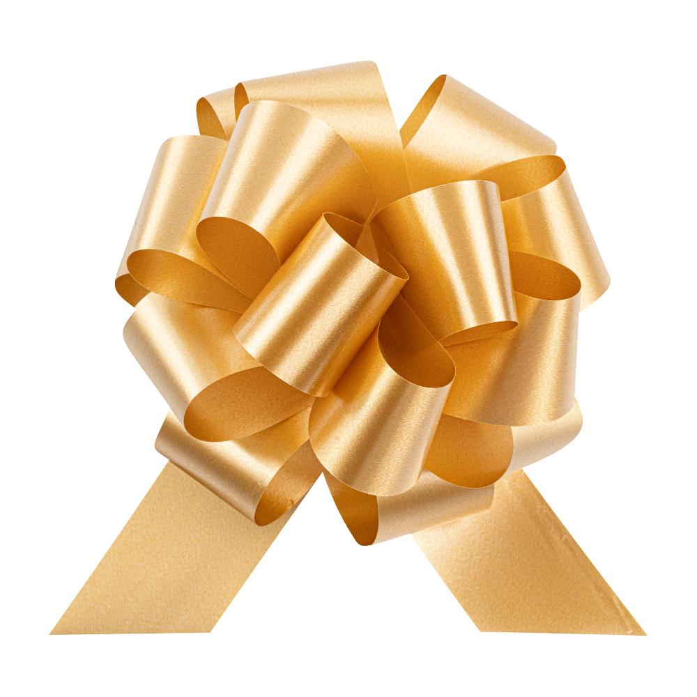 restaurantware Gift Tek Gold Plastic Flora Satin Pull Bow - 5 1/2" - 1000 count box