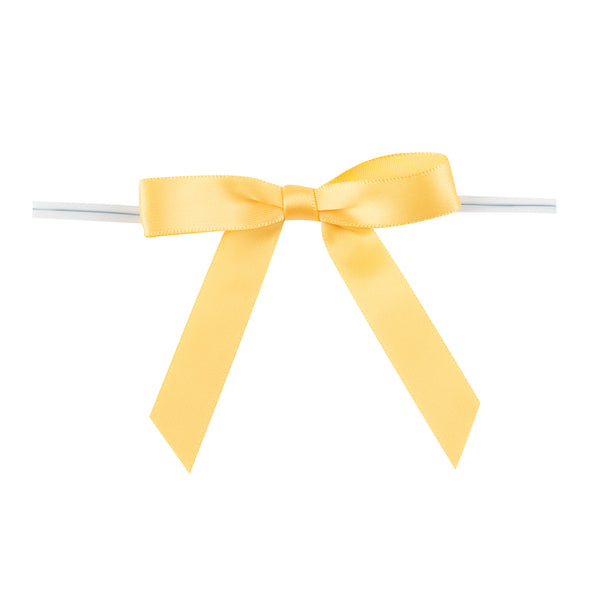 Restaurantware Gift Tek Gold Polyester Satin Twist Tie Bow - Pre-Tied - 3" X 2 1/2" - 4000 Count Box
