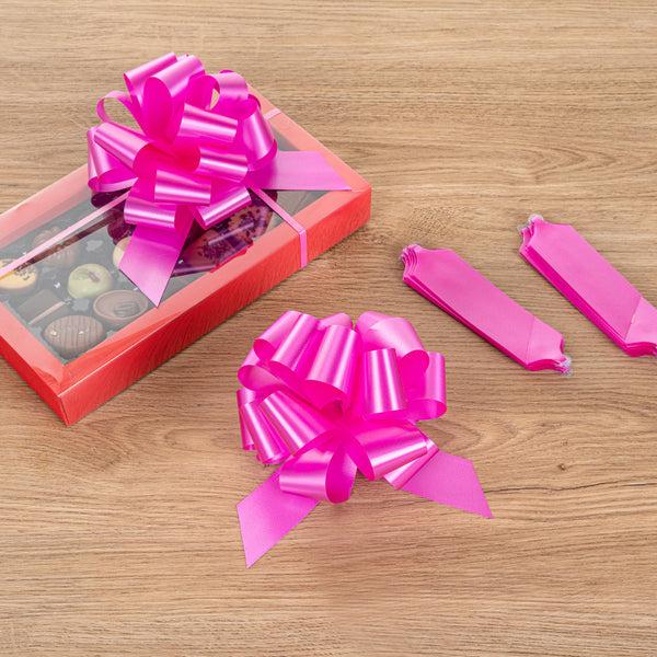 Restaurantware Gift Tek Hot Pink Plastic Flora Satin Pull Bow - 5 1/2" - 1000 Count Box