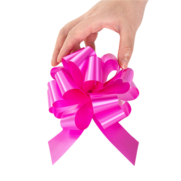 Restaurantware Gift Tek Hot Pink Plastic Flora Satin Pull Bow - 5 1/2" - 1000 Count Box