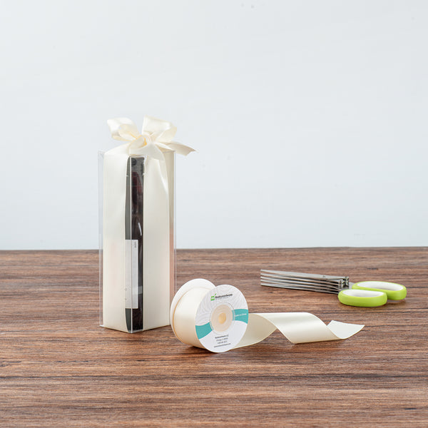 Restaurantware Gift Tek Ivory White Polyester Satin Ribbon - Single Face - 1 1/2" X 10 Yds - 10 Count Box