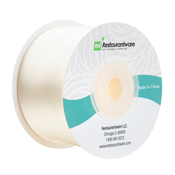 Restaurantware Gift Tek Ivory White Polyester Satin Ribbon - Single Face - 1 1/2" X 10 Yds - 10 Count Box