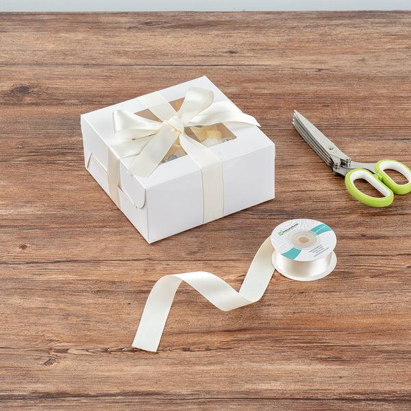 Restaurantware Gift Tek Ivory White Polyester Satin Ribbon - Single Face - 1" X 10 Yds - 10 Count Box