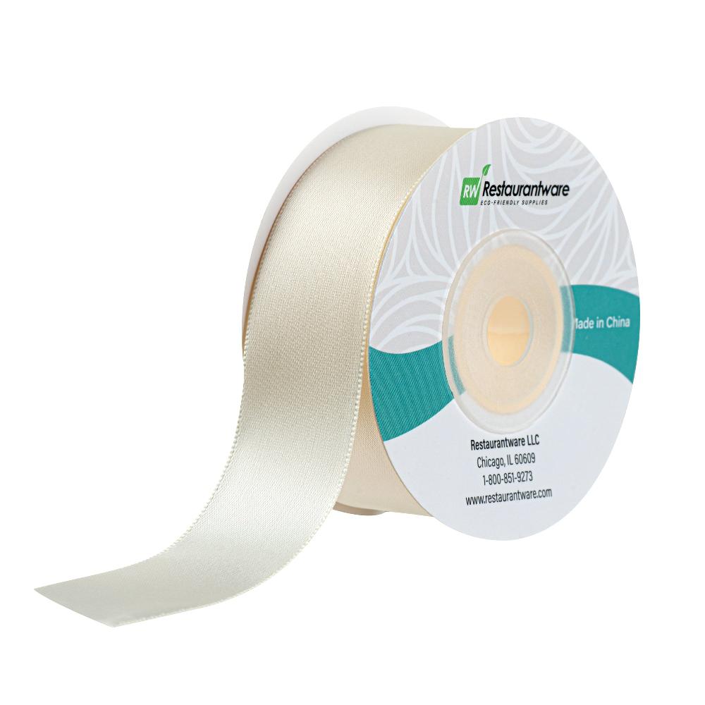 restaurantware Gift Tek Ivory White Polyester Satin Ribbon - Single Face - 1" x 10 yds - 10 count box