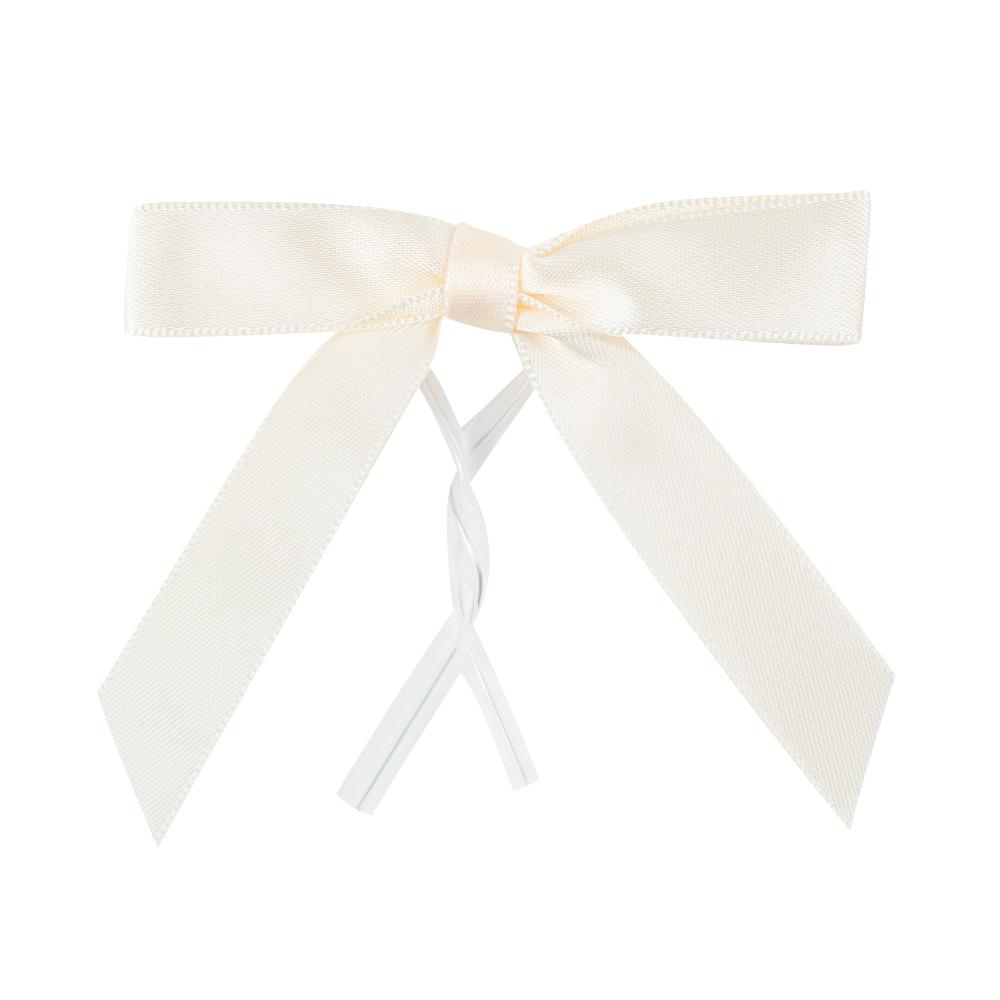 Restaurantware Gift Tek Ivory White Polyester Satin Twist Tie Bow - Pre-Tied - 3" X 2 1/2" - 4000 Count Box