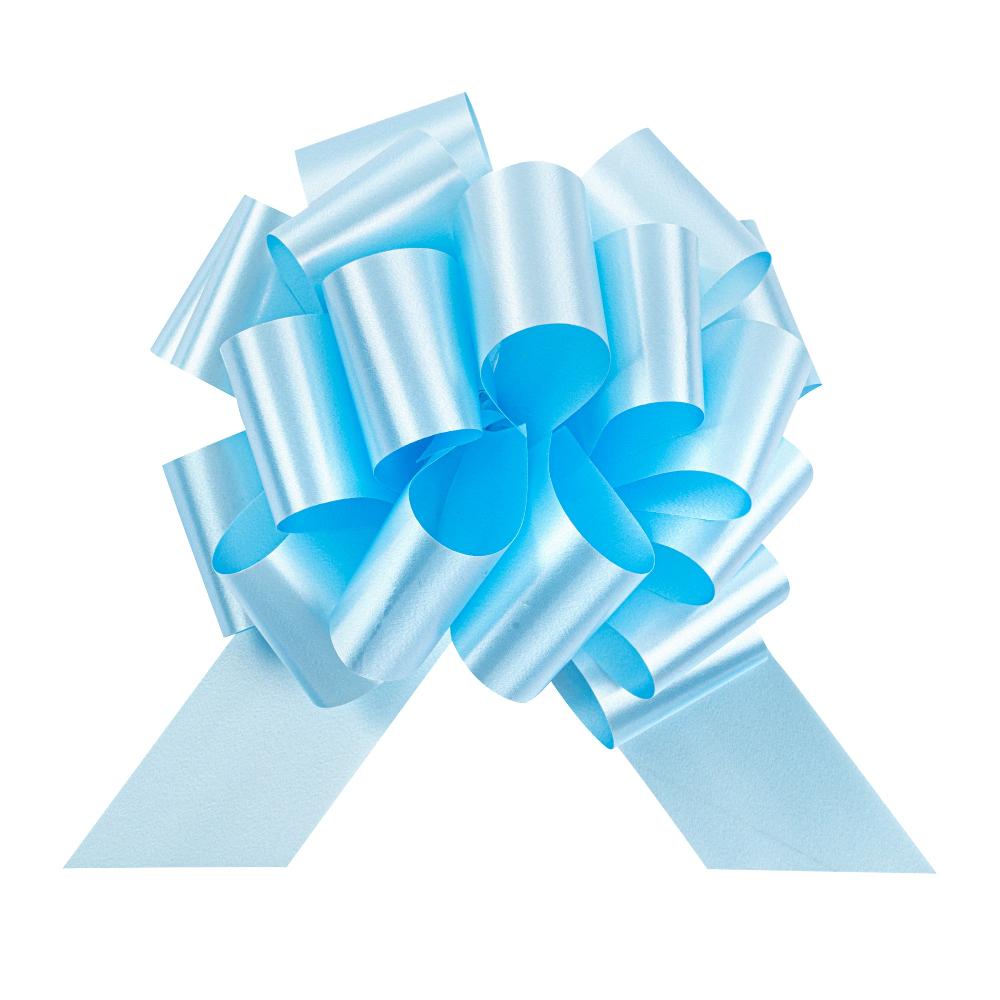 restaurantware Gift Tek Light Blue Plastic Flora Satin Pull Bow - 5 1/2" - 1000 count box