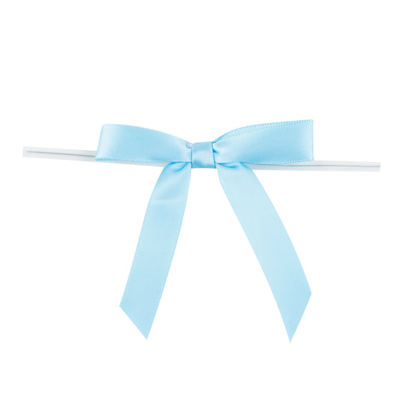 Restaurantware Gift Tek Light Blue Polyester Satin Twist Tie Bow - Pre-Tied - 3" X 2 1/2" - 4000 Count Box