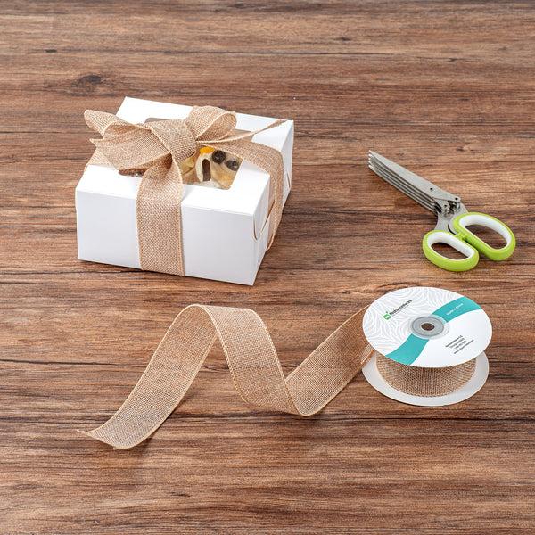 Restaurantware Gift Tek Natural Cotton Linen Ribbon - Single Face - 1 1/2" X 10 Yds - 10 Count Box