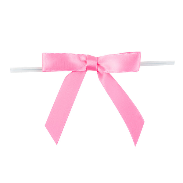 Restaurantware Gift Tek Pink Polyester Satin Twist Tie Bow - Pre-Tied - 3" X 2 1/2" - 4000 Count Box