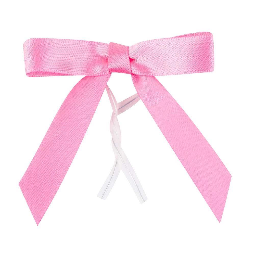 restaurantware Gift Tek Pink Polyester Satin Twist Tie Bow - Pre-Tied - 3" x 2 1/2" - 4000 count box