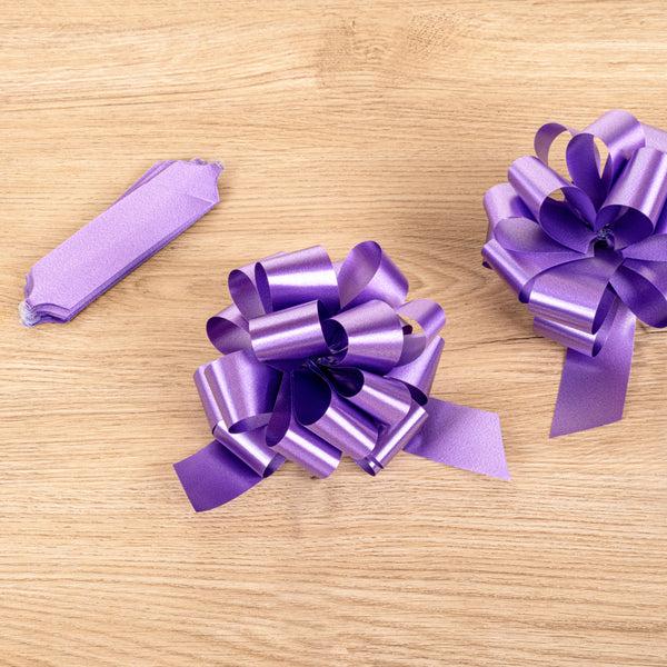 Restaurantware Gift Tek Purple Plastic Flora Satin Pull Bow - 5 1/2" - 1000 Count Box