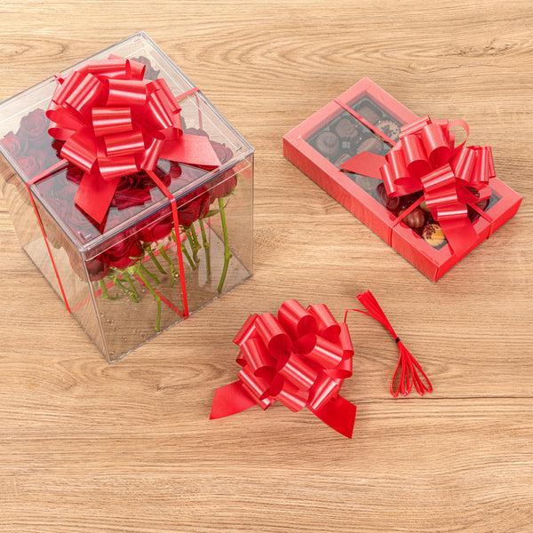 Restaurantware Gift Tek Red Plastic Flora Satin Pull Bow - 5 1/2" - 1000 Count Box