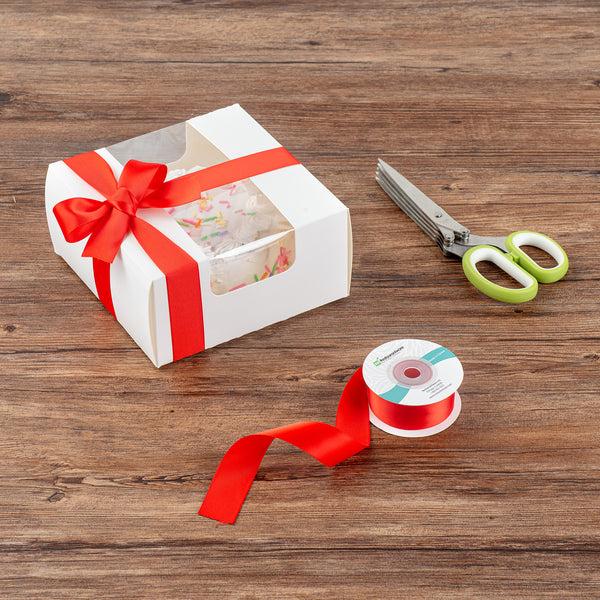 Restaurantware Gift Tek Red Polyester Satin Ribbon - Single Face - 1" X 10 Yds - 10 Count Box