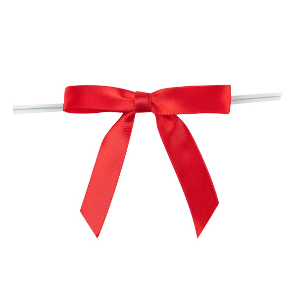 Restaurantware Gift Tek Red Polyester Satin Twist Tie Bow - Pre-Tied - 3" X 2 1/2" - 4000 Count Box