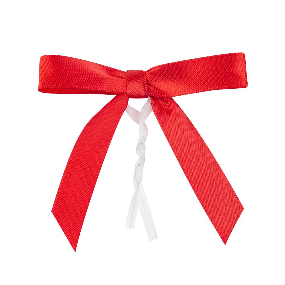 restaurantware Gift Tek Red Polyester Satin Twist Tie Bow - Pre-Tied - 3" x 2 1/2" - 4000 count box