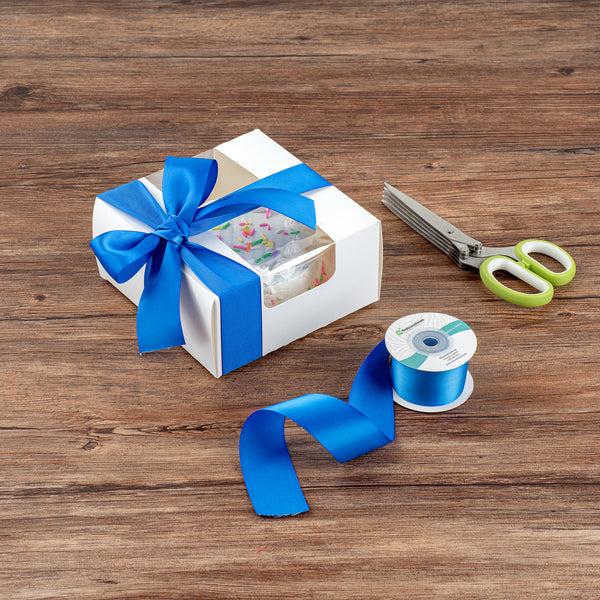 Restaurantware Gift Tek Royal Blue Polyester Satin Ribbon - Single Face - 1 1/2" X 10 Yds - 10 Count Box