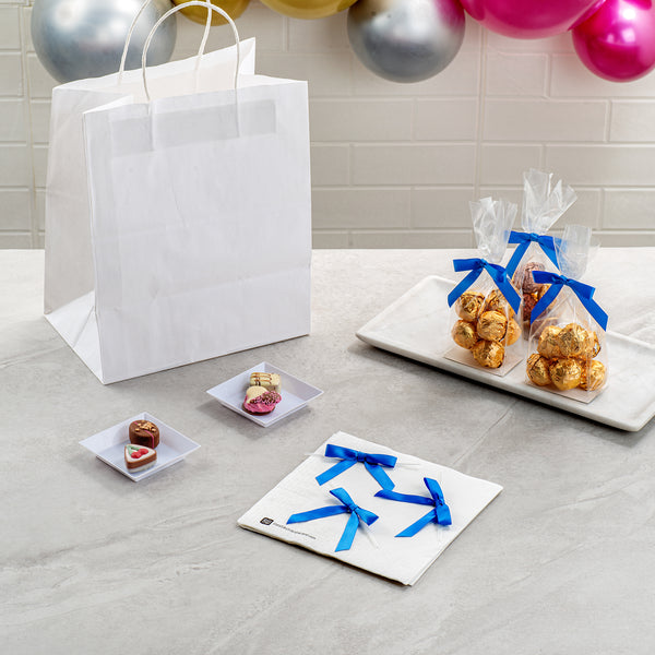 Restaurantware Gift Tek Royal Blue Polyester Satin Twist Tie Bow - Pre-Tied - 3" X 2 1/2" - 4000 Count Box