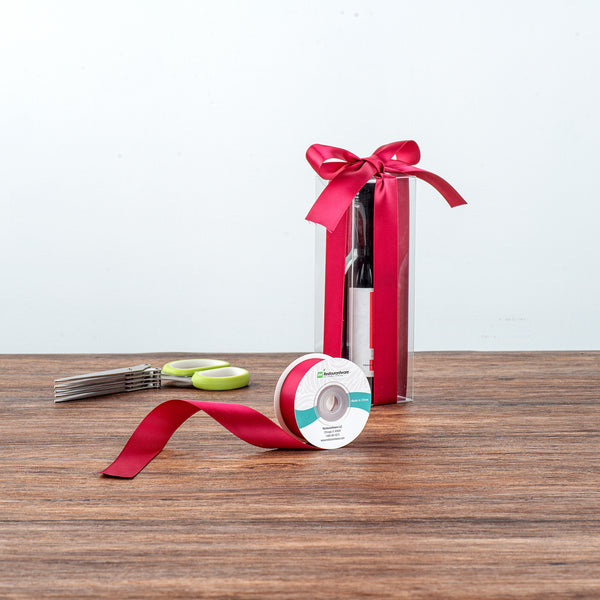 Restaurantware Gift Tek Sherry Red Polyester Satin Ribbon - Single Face - 1" X 10 Yds - 10 Count Box