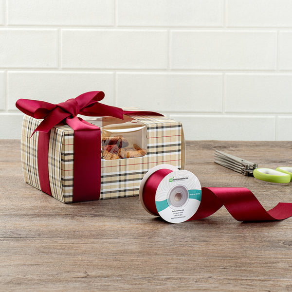 Restaurantware Gift Tek Sherry Red Polyester Satin Ribbon - Single Face - 1 1/2" X 10 Yds - 10 Count Box