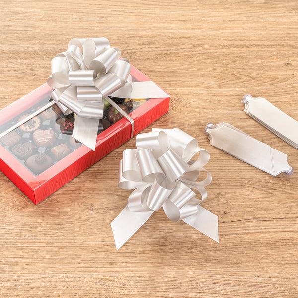 Restaurantware Gift Tek Silver Plastic Flora Satin Pull Bow - 5 1/2" - 1000 Count Box