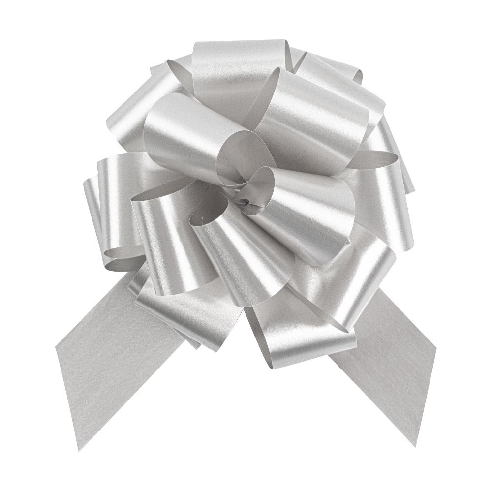 Restaurantware Gift Tek Silver Plastic Flora Satin Pull Bow - 5 1/2" - 1000 Count Box