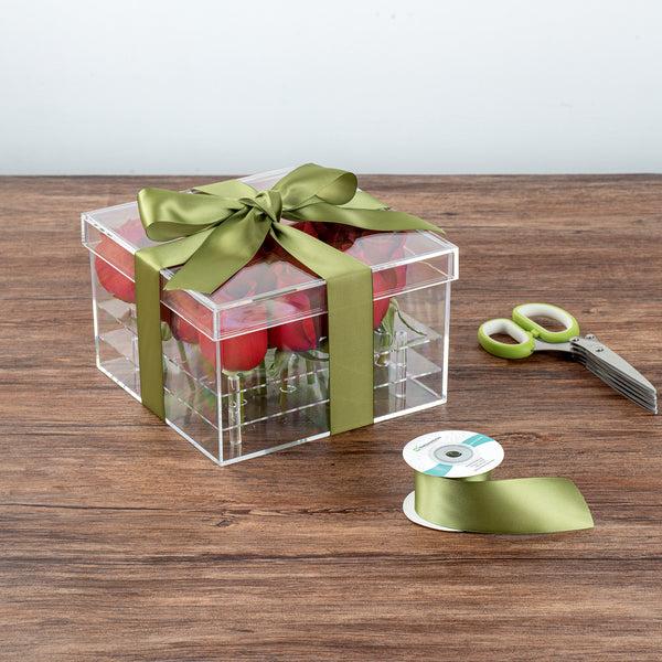 Restaurantware Gift Tek Spring Moss Green Polyester Satin Ribbon - Single Face - 1 1/2" X 10 Yds - 10 Count Box