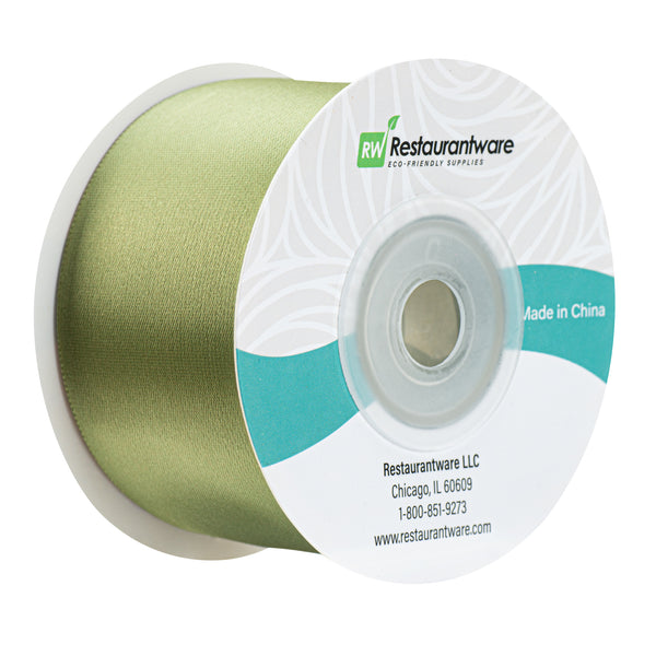 Restaurantware Gift Tek Spring Moss Green Polyester Satin Ribbon - Single Face - 1 1/2" X 10 Yds - 10 Count Box