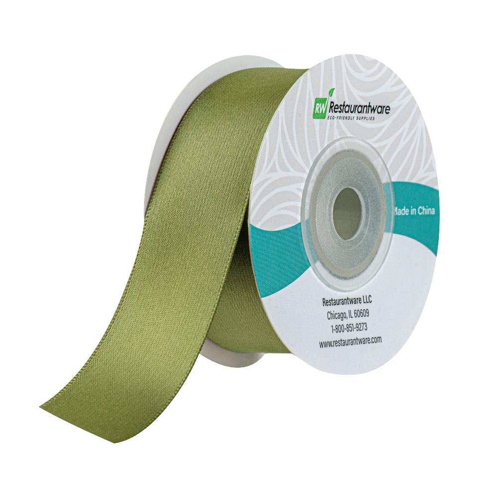 restaurantware Gift Tek Spring Moss Green Polyester Satin Ribbon - Single Face - 1" x 10 yds - 10 count box
