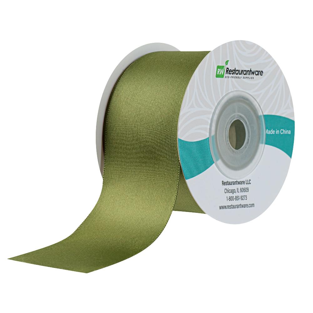 restaurantware Gift Tek Spring Moss Green Polyester Satin Ribbon - Single Face - 1 1/2" x 10 yds - 10 count box