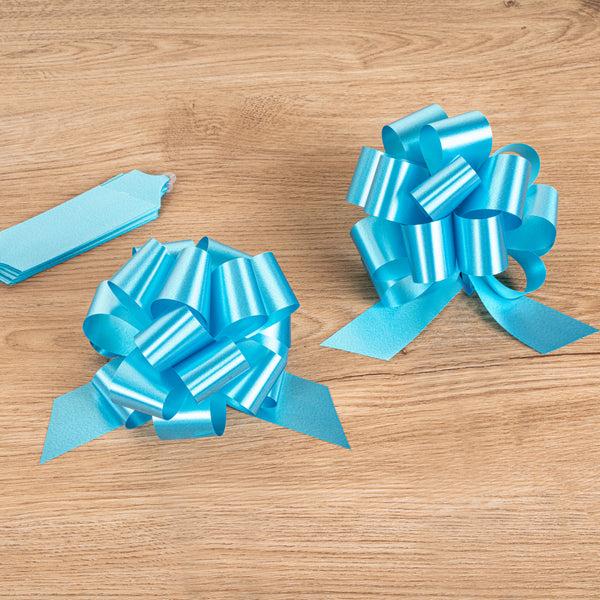 Restaurantware Gift Tek Teal Plastic Flora Satin Pull Bow - 5 1/2" - 1000 Count Box