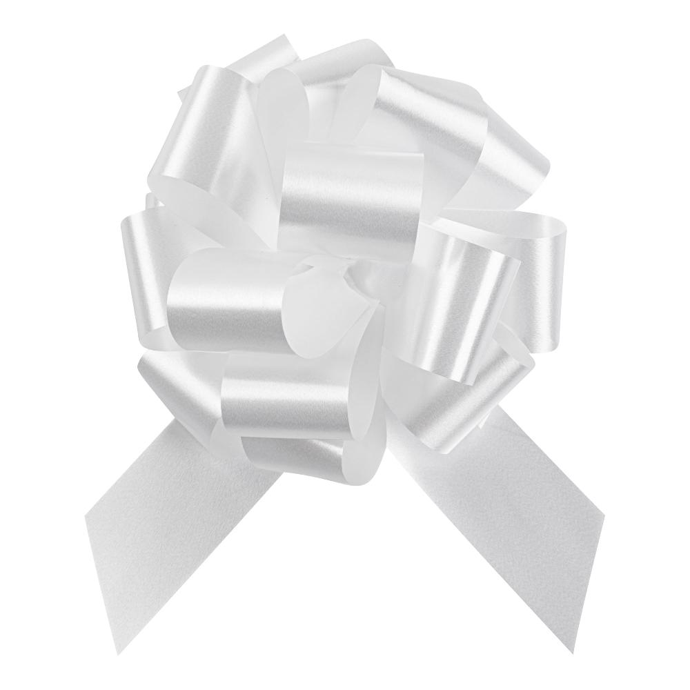 restaurantware Gift Tek White Plastic Flora Satin Pull Bow - 5 1/2" - 1000 count box