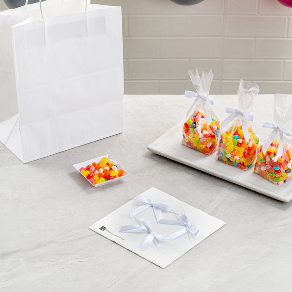 Restaurantware Gift Tek White Polyester Satin Twist Tie Bow - Pre-Tied - 3" X 2 1/2" - 4000 Count Box