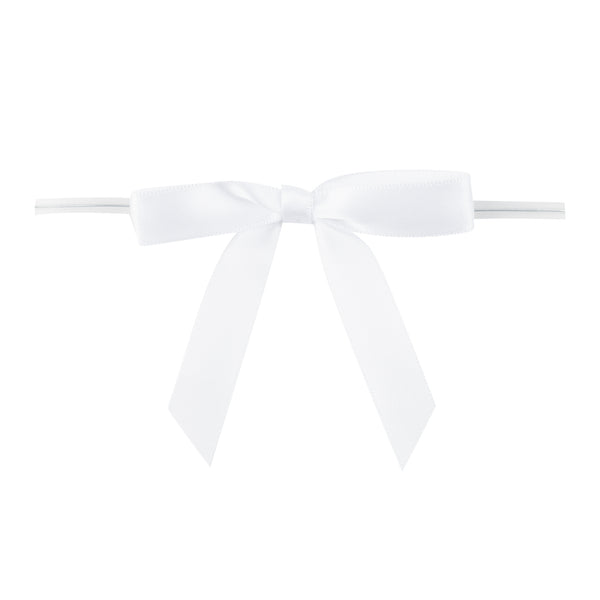 Restaurantware Gift Tek White Polyester Satin Twist Tie Bow - Pre-Tied - 3" X 2 1/2" - 4000 Count Box