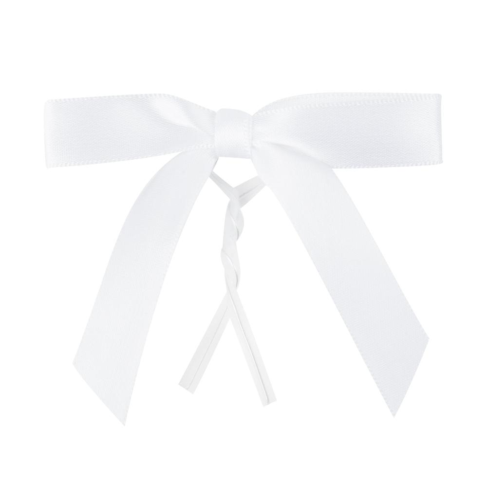 restaurantware Gift Tek White Polyester Satin Twist Tie Bow - Pre-Tied - 3" x 2 1/2" - 4000 count box
